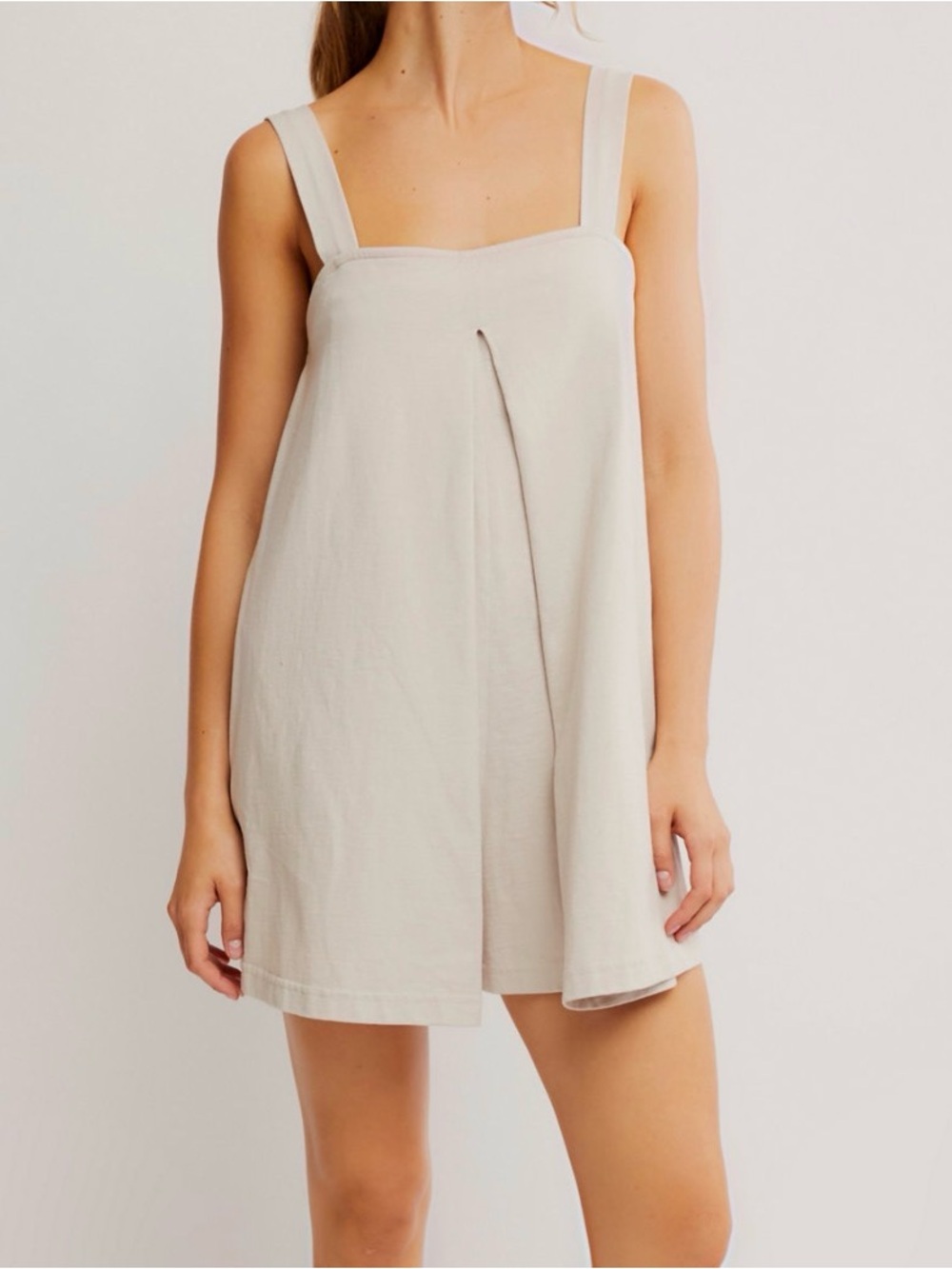Free People Light Beige Square Neck Sleeveless Romper
